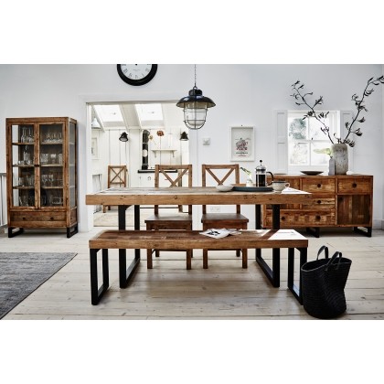 Nixon Reclaimed Wood 180cm Extending Dining Table Set with 140cm Bench & 2 Dining Chairs