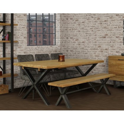 Forge Industrial 190 Dining Table Set with 180cm Bench & 4 Grey Dining Chairs