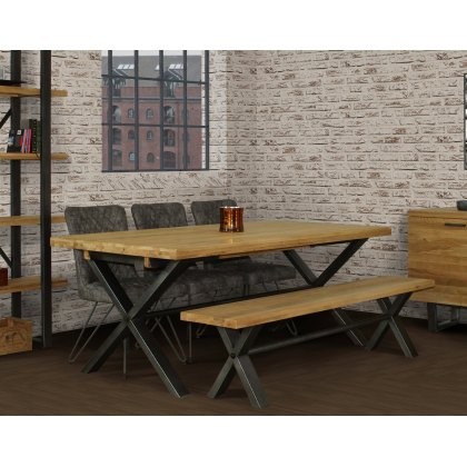 Forge Industrial 150 Dining Table Set with 140cm Bench & 2 Grey Dining Chairs Forge Industrial 150 Dining Table Set with 140cm Bench & 2 Grey Dining Chairs