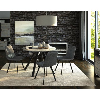 Titan Compact Round Dining Table Set & 4 Grey Dining Chairs