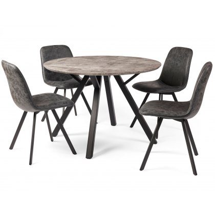 Titan Compact Round Dining Table Set & 4 Grey Dining Chairs