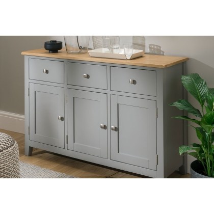 Chester Oak Painted Grey - Large 3 Door 3 Drawer Sideboard -130cm| Moles Breath Grey Chester Oak Painted Grey - Large 3 Door 3 Drawer Sideboard -130cm| Moles Breath Grey