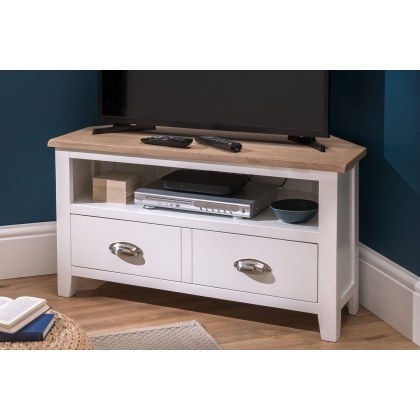 Chester Oak Painted White - Corner TV Unit 90cm Wide| F&B All White
