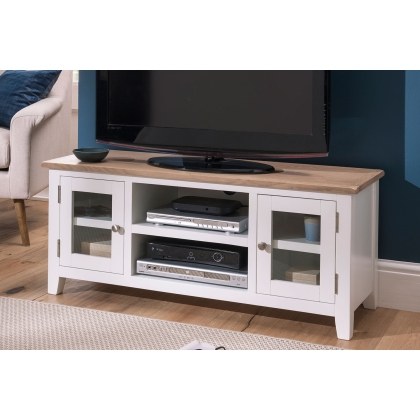 Chester Oak Painted White - Large TV Unit 120cm Wide| F&B All White