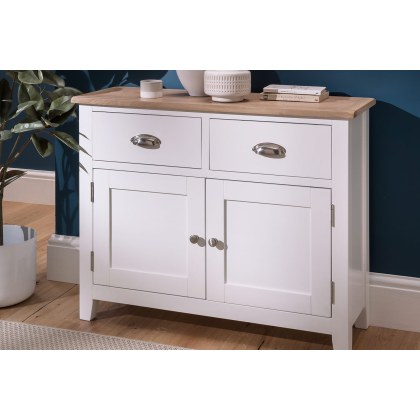 Chester Oak Painted White - Small 2 Door Sideboard 95cm Wide| F&B All White