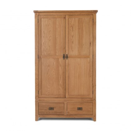 Oak City - Monaco Rustic Oak 2 Door Wardrobe with 2 Drawers