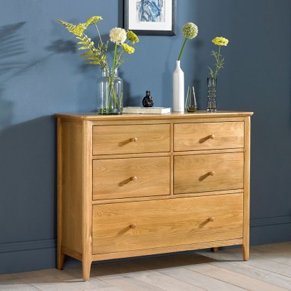 Oak City - Oregon 5 Drawer Wide Chest of Drawers