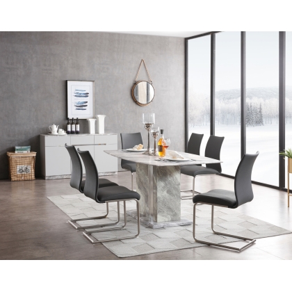 Amara Marble Dining Table Set & 4 Grey PU Dining Chairs
