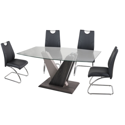 Zen Glass Dining Table Set & 4 Dining Chairs in Black
