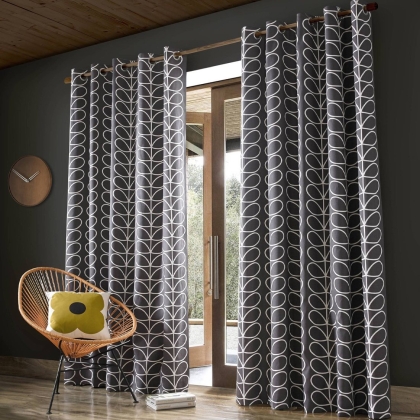 Orla Kiely - Linear Stem Eyelet Curtains Charcoal