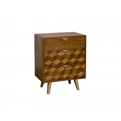 Geometric Mango Wood 3 Drawer Chest of Drawers with Brass Gold Legs