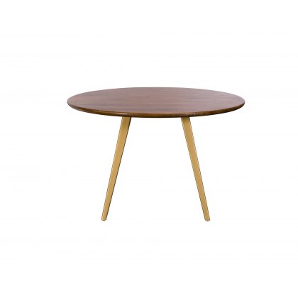 Geometric Mango Wood 120cm Round Dining Table with Brass Gold Legs