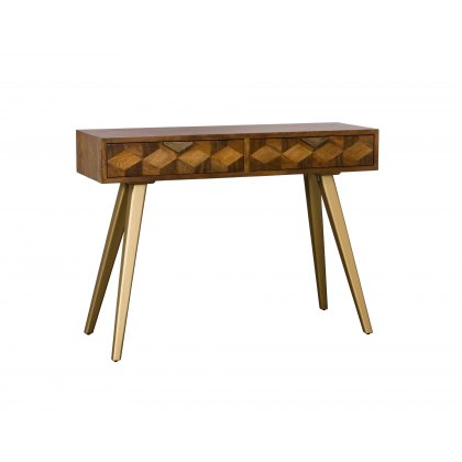 Geometric Mango Wood Console Table with Brass Gold Legs