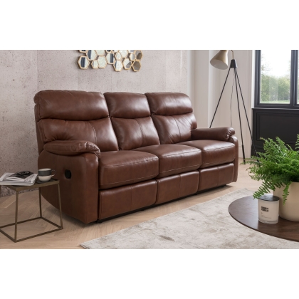 Monet 3 Seater Manual Recliner Sofa in Butterscotch Leather - STOCK