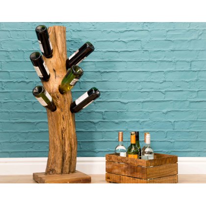 Freestanding Teak Branch Wine Rack for 6 Bottles