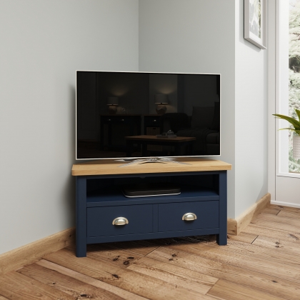Oak City - Dorset Painted Blue Oak Corner TV Unit