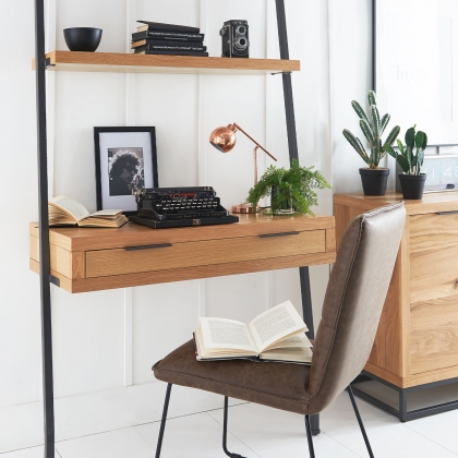 Oak City - Graphite Industrial Oak Desk Bookcase