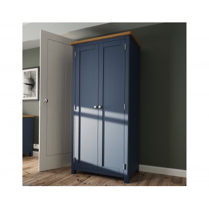 Oak City - Dorset Painted Blue Oak 2 Door Full Hanging Wardrobe