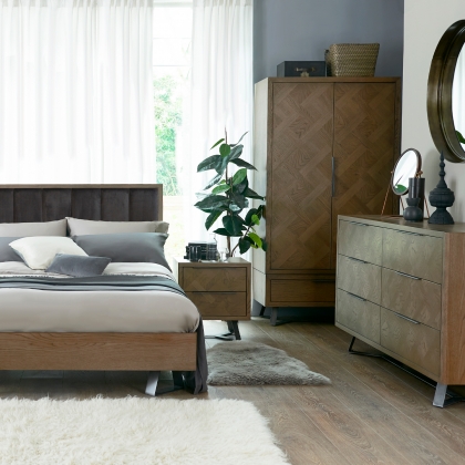 Parquet Oak Bed Frame with Padded Headboard