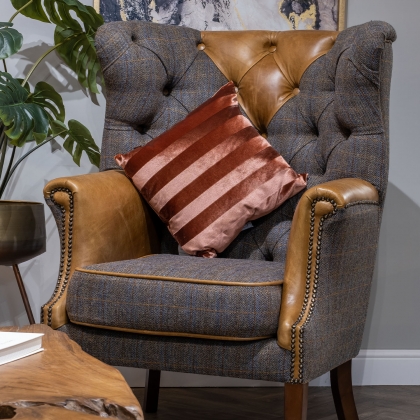 Kensington Fabric and Leather Vintage Wing Chair