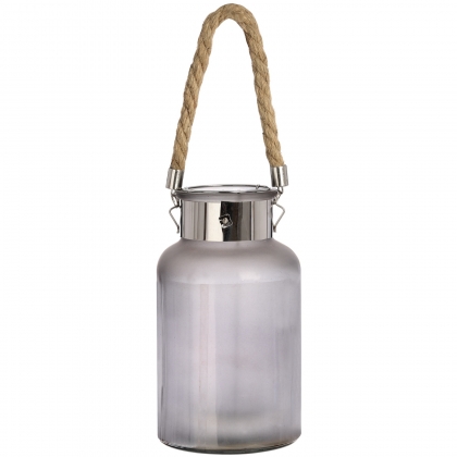Frosted Glass Lantern with Rope Detail and Interior LED
