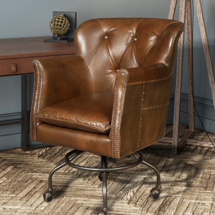 Warrior Leather Office Chair in Vintage Jet Brass Metal