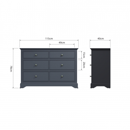 Oak City - Cotswold Midnight Grey 6 Drawer Chest of Drawers