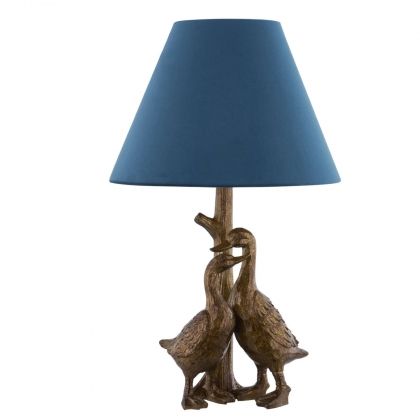 Gold Pair Of Ducks Table Lamps With Velvet Shade