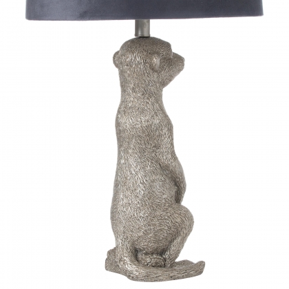 Morris The Meerkat Silver Table Lamp With Grey Velvet Shade