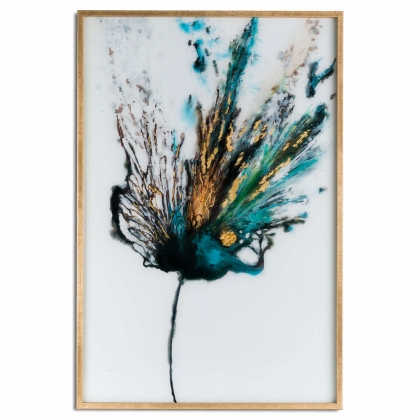 Large Floral Colour Explosion Glass Image In Gold Frame