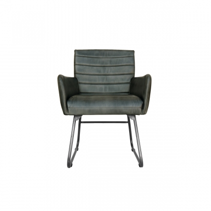 Formal Leather & Iron Dining Chair in Light Grey
