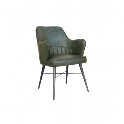 High Back Leather & Iron Dining Chair in Light Grey