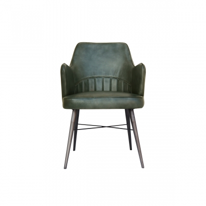 High Back Leather & Iron Dining Chair in Light Grey