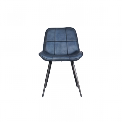 Panelled Leather & Iron Dining Chair in Blue