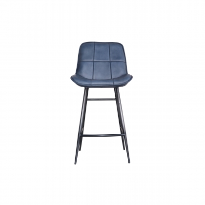 Panelled Leather & Iron Bar Chair in Blue