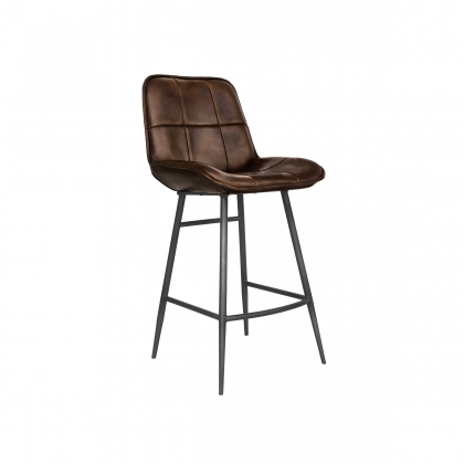 Panelled Leather & Iron Bar Chair in Brown