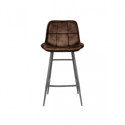 Panelled Leather & Iron Bar Chair in Brown