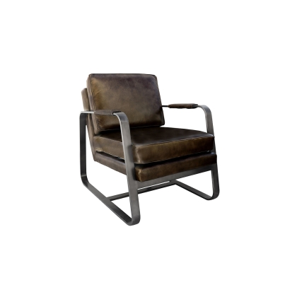 Leather & Iron Arm Chair in Dark Grey
