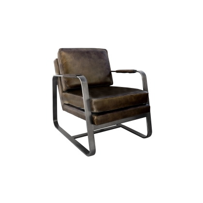 Leather & Iron Arm Chair in Dark Grey