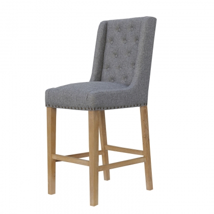 Fabric Button Back Stool in Light Grey
