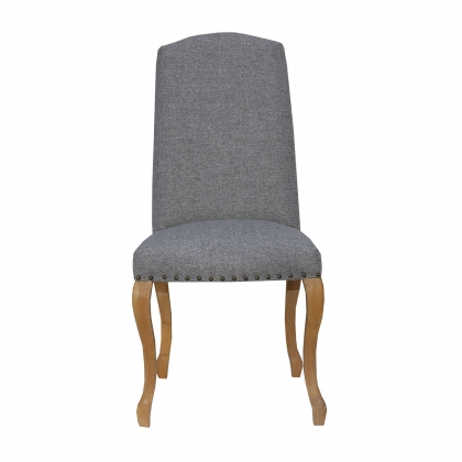 Luxury Chair with Studs Carved Oak Legs in Light Grey