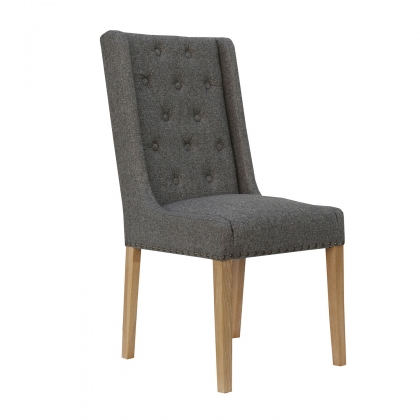 Button and Studded Dining Chair in Dark Grey