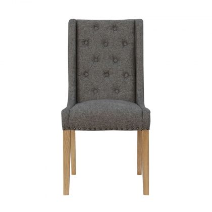 Button and Studded Dining Chair in Dark Grey