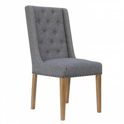 Button and Studded Dining Chair in Light Grey