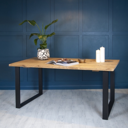 Reclaimed Wood Rustic Dining Table with U-Frame Steel Legs