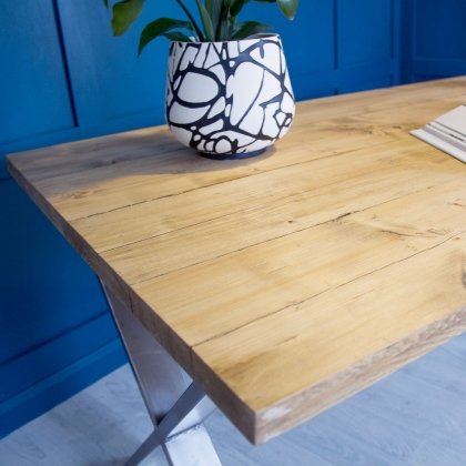 Reclaimed Wood Rustic Dining Table with U-Frame Steel Legs