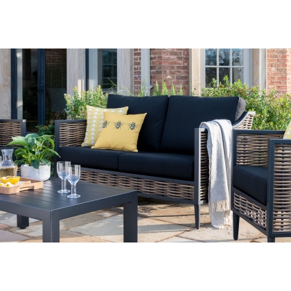 Langley Garden Lounging Sofa with x2 Chairs, Coffee Table and Side Table Set