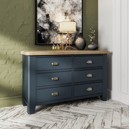 Smoked Painted Blue Oak 6 Drawer Chest