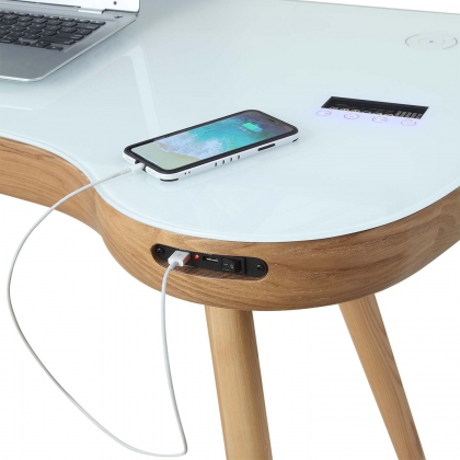 San Francisco Smart Desk - Oak/White Glass Top