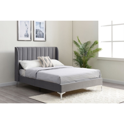Aviary Upholstered Bed Frame in Grey Velvet